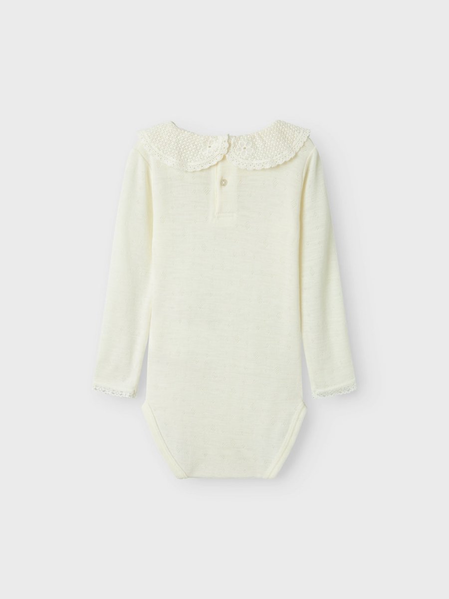 name it mini WANG WOOL NEEDLE LS BODY W/COLLAR - Snow White | Torgunns Barneklær AS