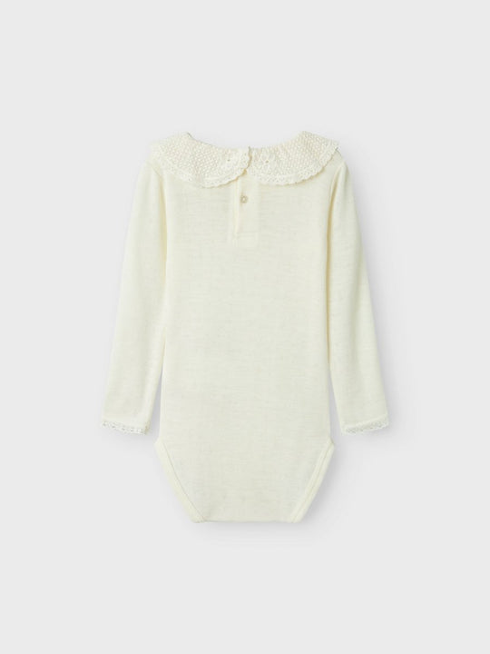 name it mini WANG WOOL NEEDLE LS BODY W/COLLAR - Snow White | Torgunns Barneklær AS