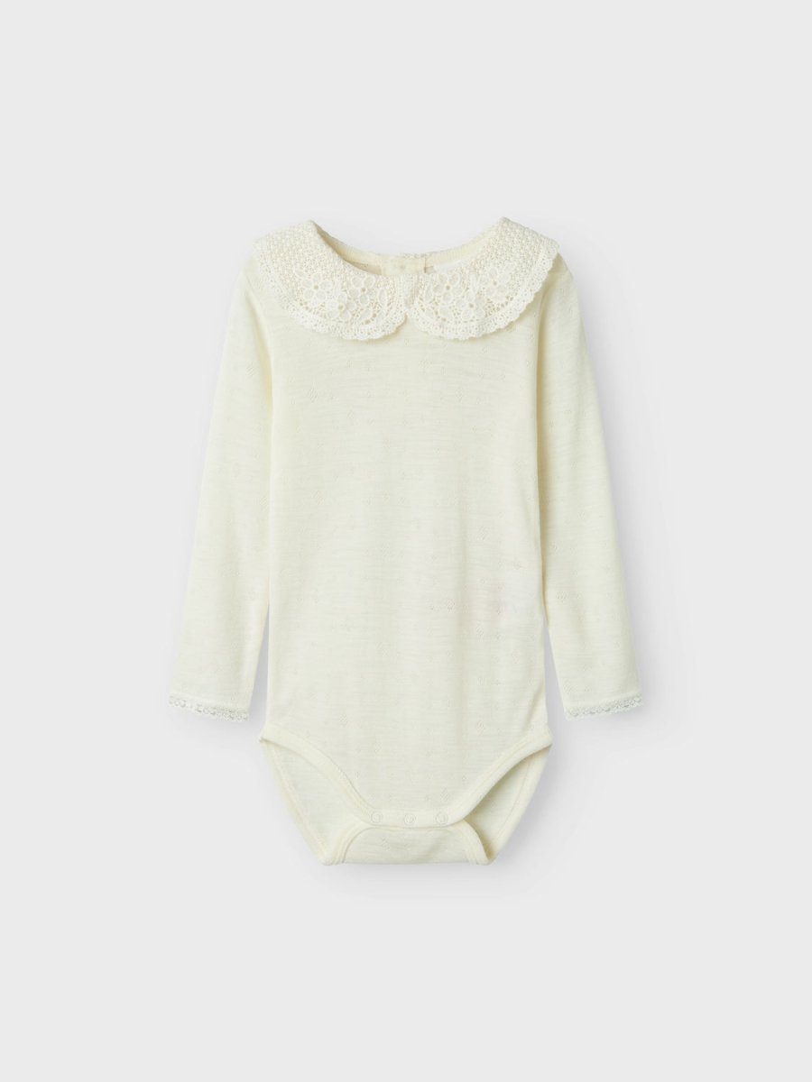 name it mini WANG WOOL NEEDLE LS BODY W/COLLAR - Snow White | Torgunns Barneklær AS