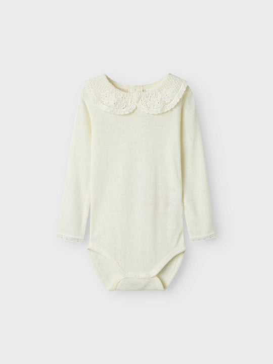 name it mini WANG WOOL NEEDLE LS BODY W/COLLAR - Snow White | Torgunns Barneklær AS