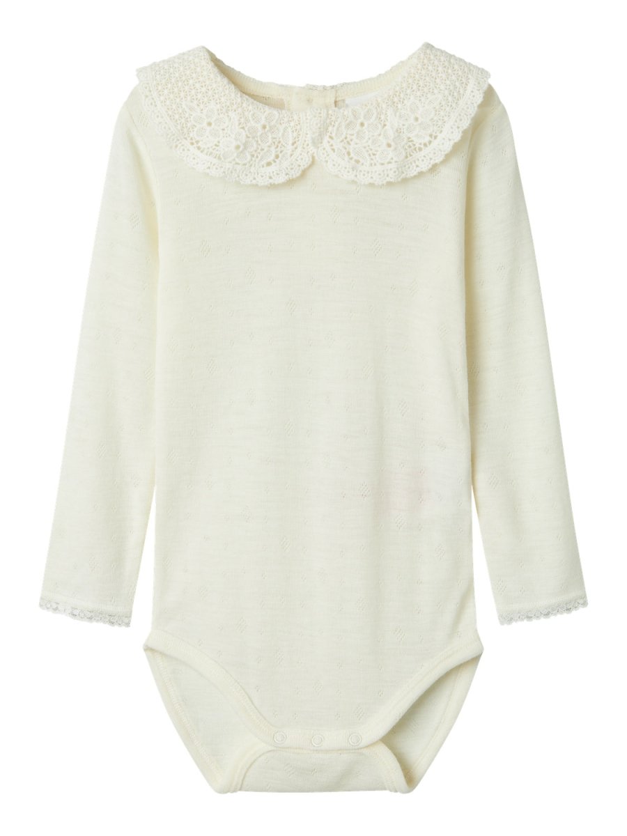 name it mini WANG WOOL NEEDLE LS BODY W/COLLAR - Snow White | Torgunns Barneklær AS