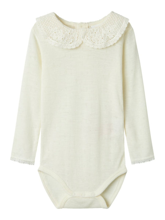 name it mini WANG WOOL NEEDLE LS BODY W/COLLAR - Snow White | Torgunns Barneklær AS