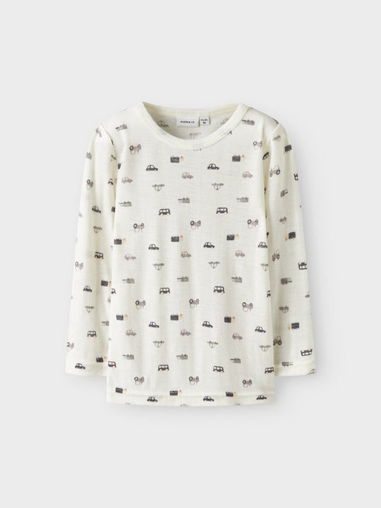 name it mini WANG WOOL NEEDLE LS TOP NOOS - Snow White | Small cars | Torgunns Barneklær AS