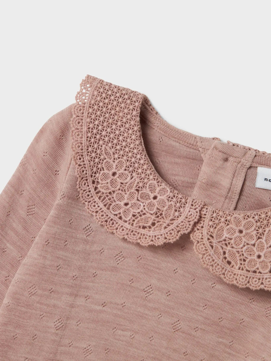 name it mini WANG WOOL NEEDLE LS TOP W/COLLAR - Shadow Gray | Torgunns Barneklær AS