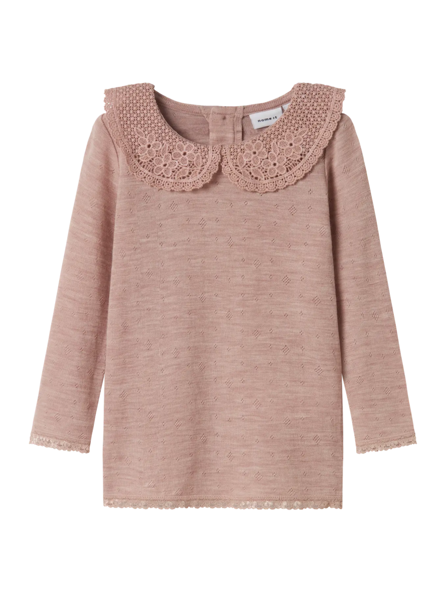 name it mini WANG WOOL NEEDLE LS TOP W/COLLAR - Shadow Gray | Torgunns Barneklær AS