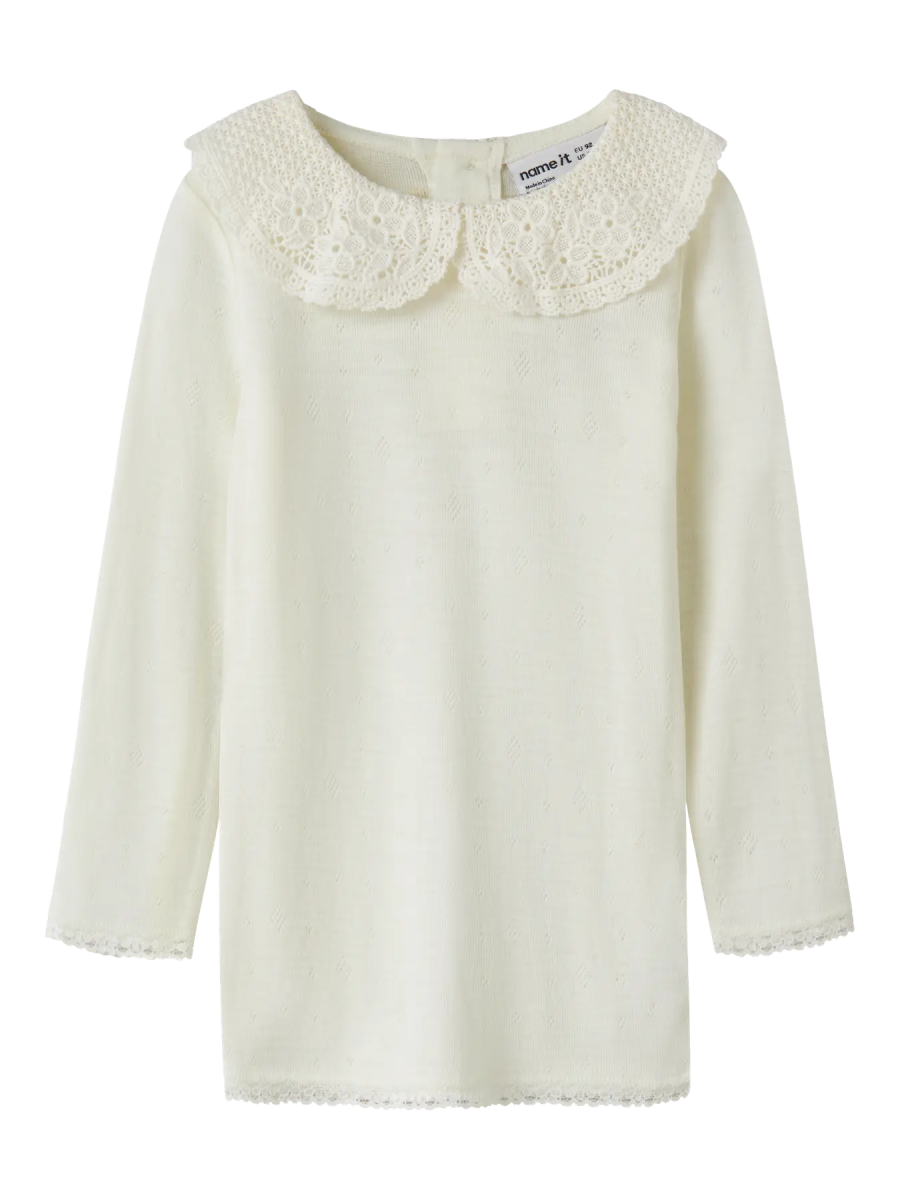 name it mini WANG WOOL NEEDLE LS TOP W/COLLAR - Snow White | Torgunns Barneklær AS