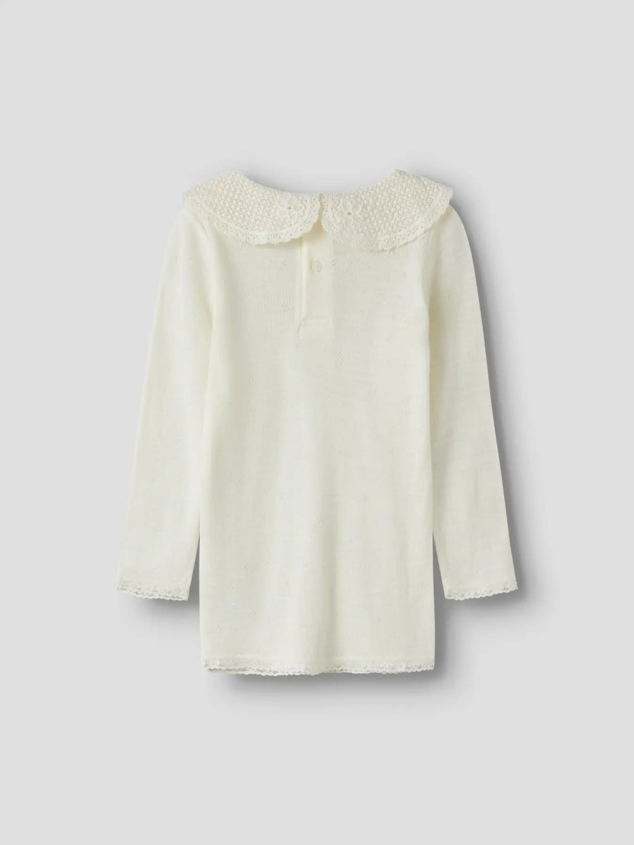 name it mini WANG WOOL NEEDLE LS TOP W/COLLAR - Snow White | Torgunns Barneklær AS