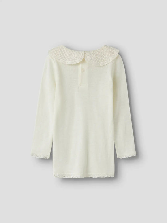 name it mini WANG WOOL NEEDLE LS TOP W/COLLAR - Snow White | Torgunns Barneklær AS