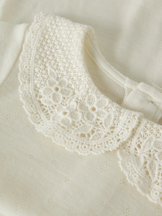 name it mini WANG WOOL NEEDLE LS TOP W/COLLAR - Snow White | Torgunns Barneklær AS