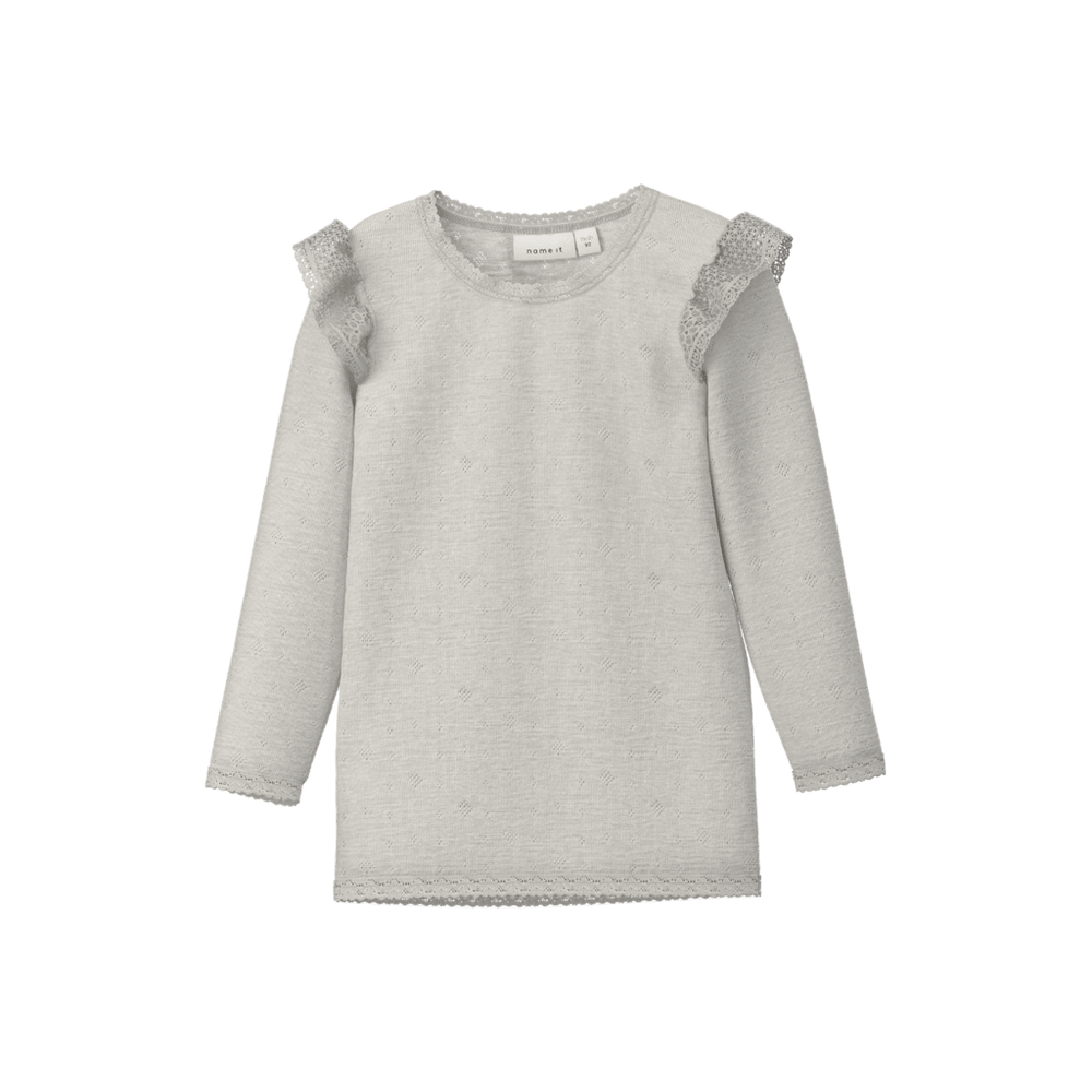 name it mini WANG WOOL NEEDLE LS TOP W/FLOUNCE - Snow White Solid | Torgunns Barneklær AS