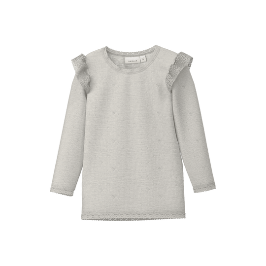 name it mini WANG WOOL NEEDLE LS TOP W/FLOUNCE - Snow White Solid | Torgunns Barneklær AS