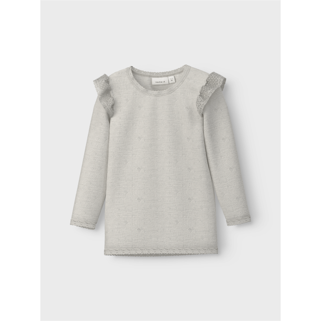 name it mini WANG WOOL NEEDLE LS TOP W/FLOUNCE - Snow White Solid | Torgunns Barneklær AS