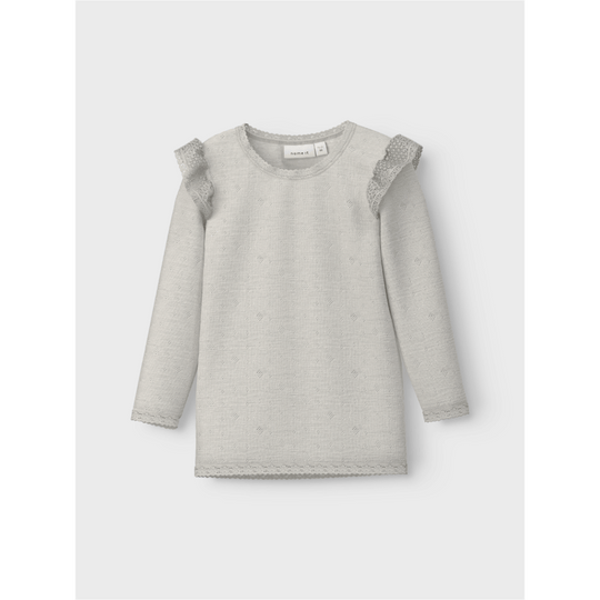 name it mini WANG WOOL NEEDLE LS TOP W/FLOUNCE - Snow White Solid | Torgunns Barneklær AS