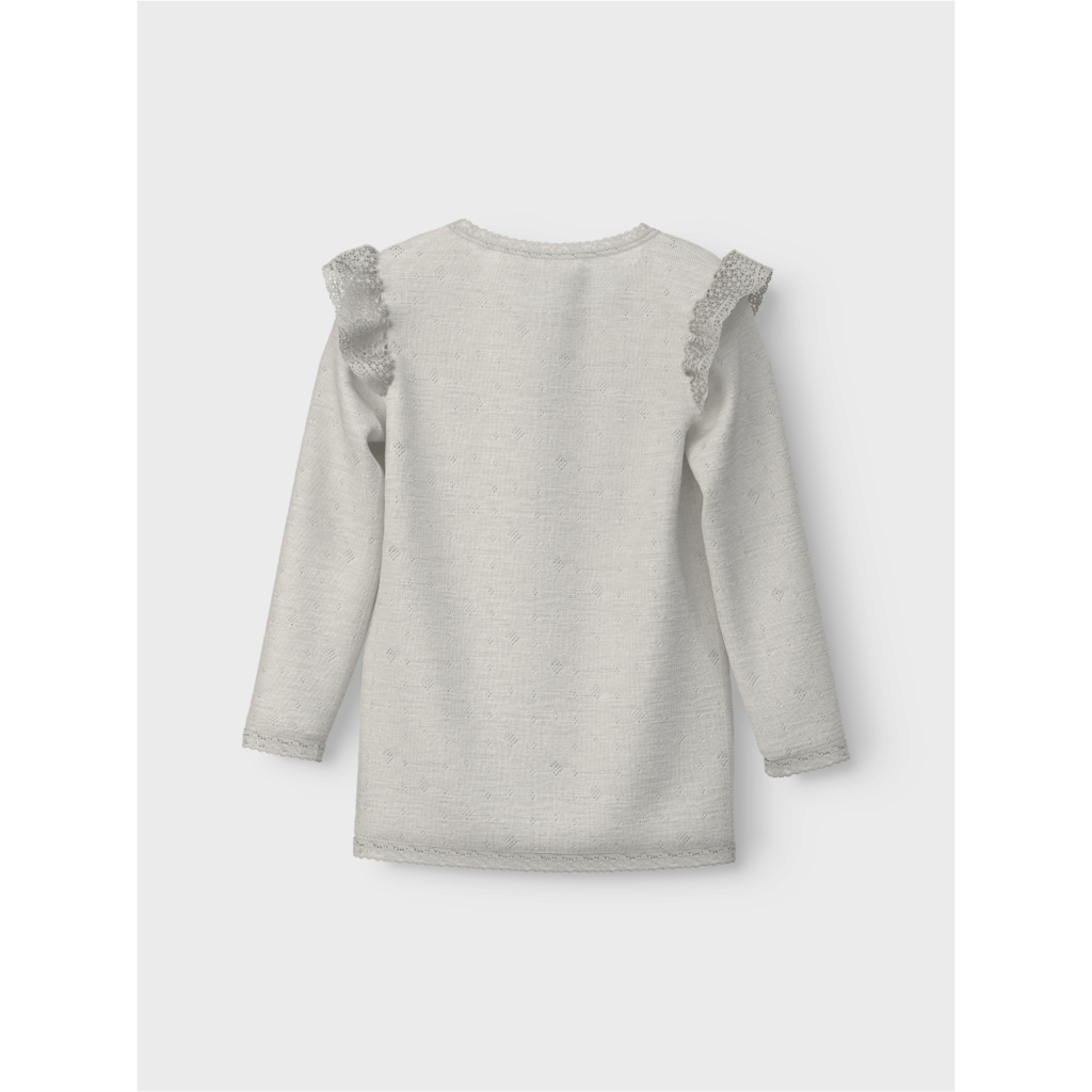 name it mini WANG WOOL NEEDLE LS TOP W/FLOUNCE - Snow White Solid | Torgunns Barneklær AS