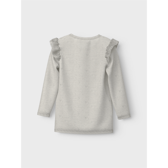 name it mini WANG WOOL NEEDLE LS TOP W/FLOUNCE - Snow White Solid | Torgunns Barneklær AS