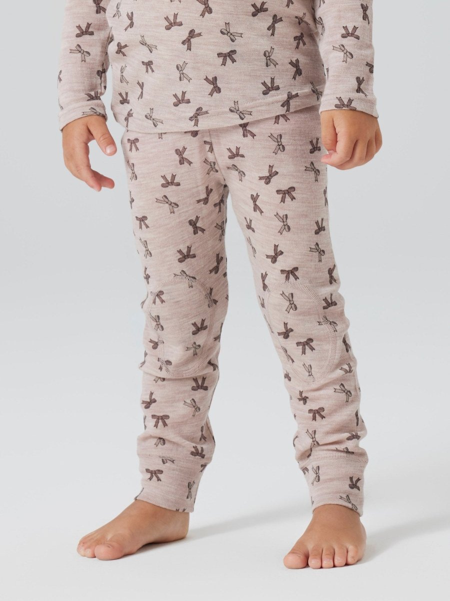 name it mini WANG WOOL RIB LEGGING AOP - Shadow Gray | Bows | Torgunns Barneklær AS