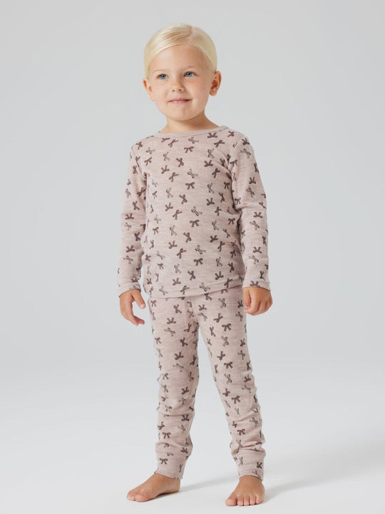 name it mini WANG WOOL RIB LEGGING AOP - Shadow Gray | Bows | Torgunns Barneklær AS