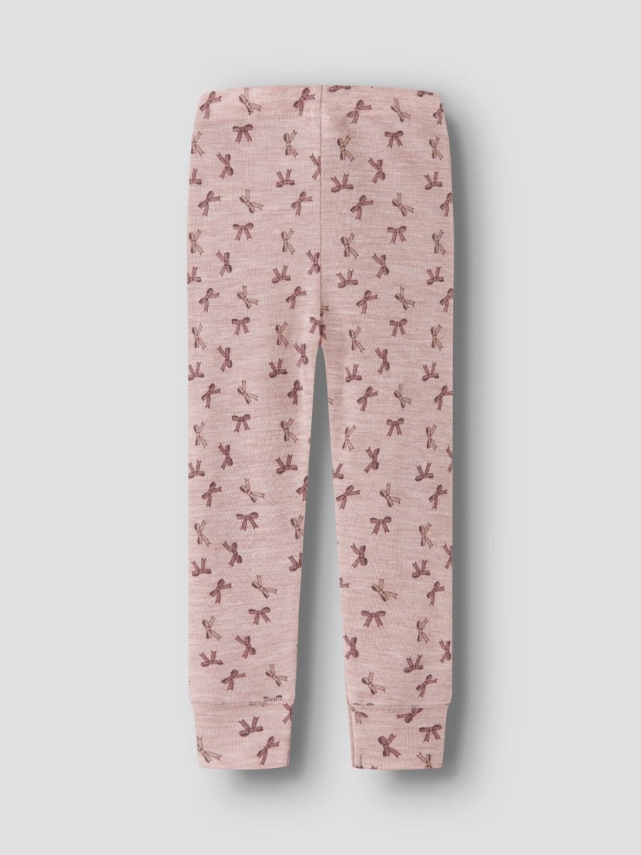 name it mini WANG WOOL RIB LEGGING AOP - Shadow Gray | Bows | Torgunns Barneklær AS