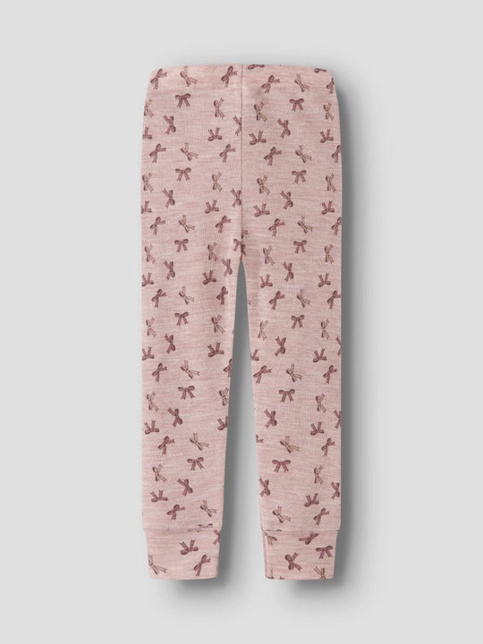 name it mini WANG WOOL RIB LEGGING AOP - Shadow Gray | Bows | Torgunns Barneklær AS