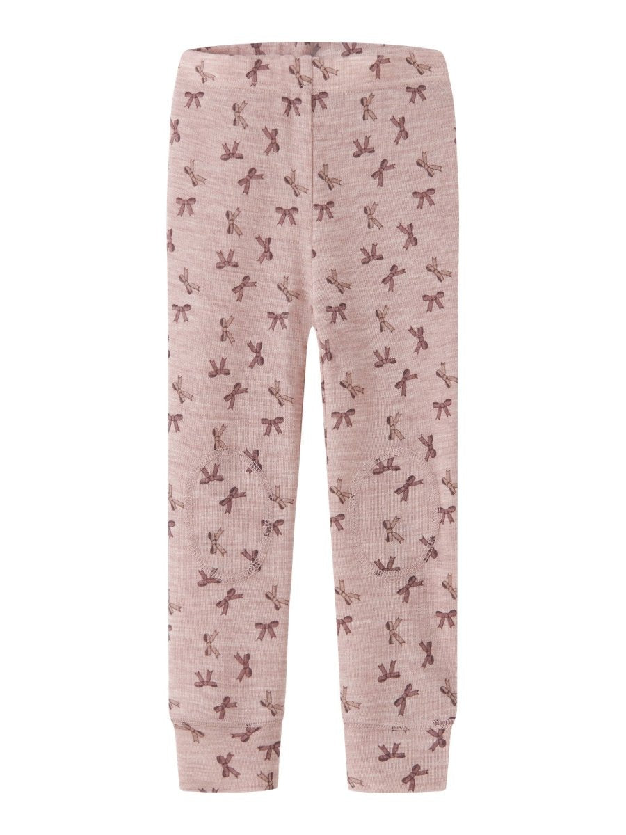 name it mini WANG WOOL RIB LEGGING AOP - Shadow Gray | Bows | Torgunns Barneklær AS