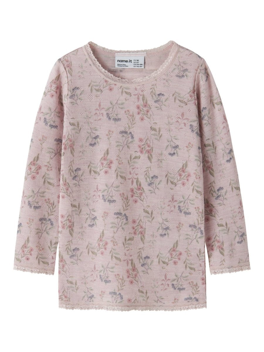 name it mini WANG WOOL Ulltrøye NOOS - Violet Ice | Flowers & Leafs | Torgunns Barneklær AS