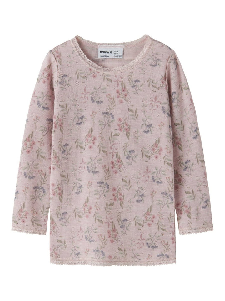 name it mini WANG WOOL Ulltrøye NOOS - Violet Ice | Flowers &amp; Leafs | Torgunns Barneklær AS