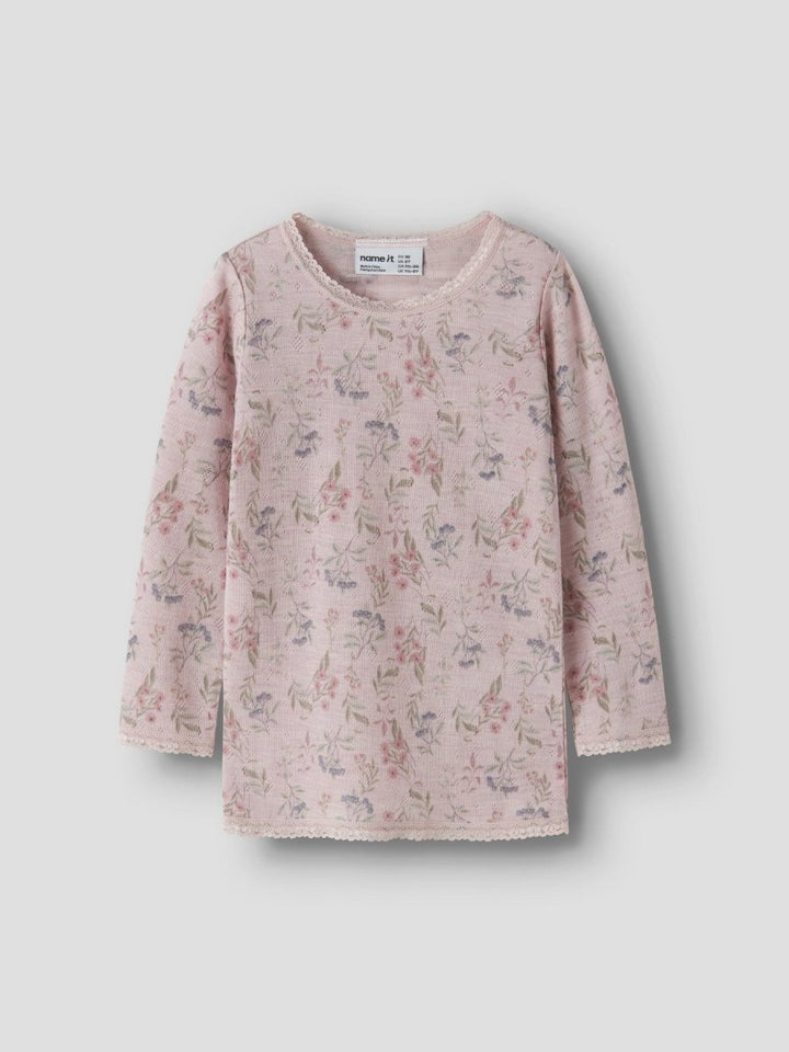name it mini WANG WOOL Ulltrøye NOOS - Violet Ice | Flowers &amp; Leafs | Torgunns Barneklær AS