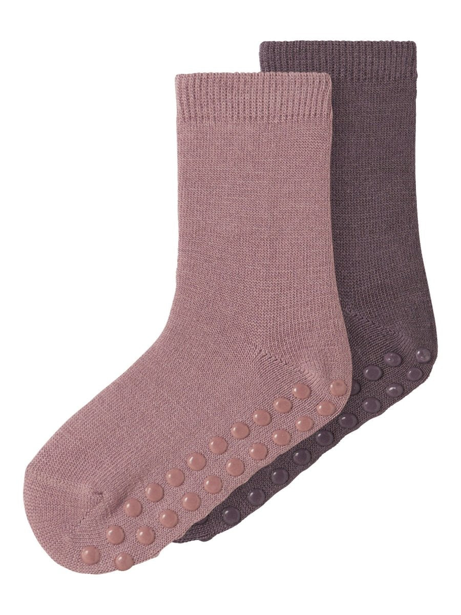 name it mini WOOL WAK 2PK ANTISLIP SOCK - Antler | Torgunns Barneklær AS