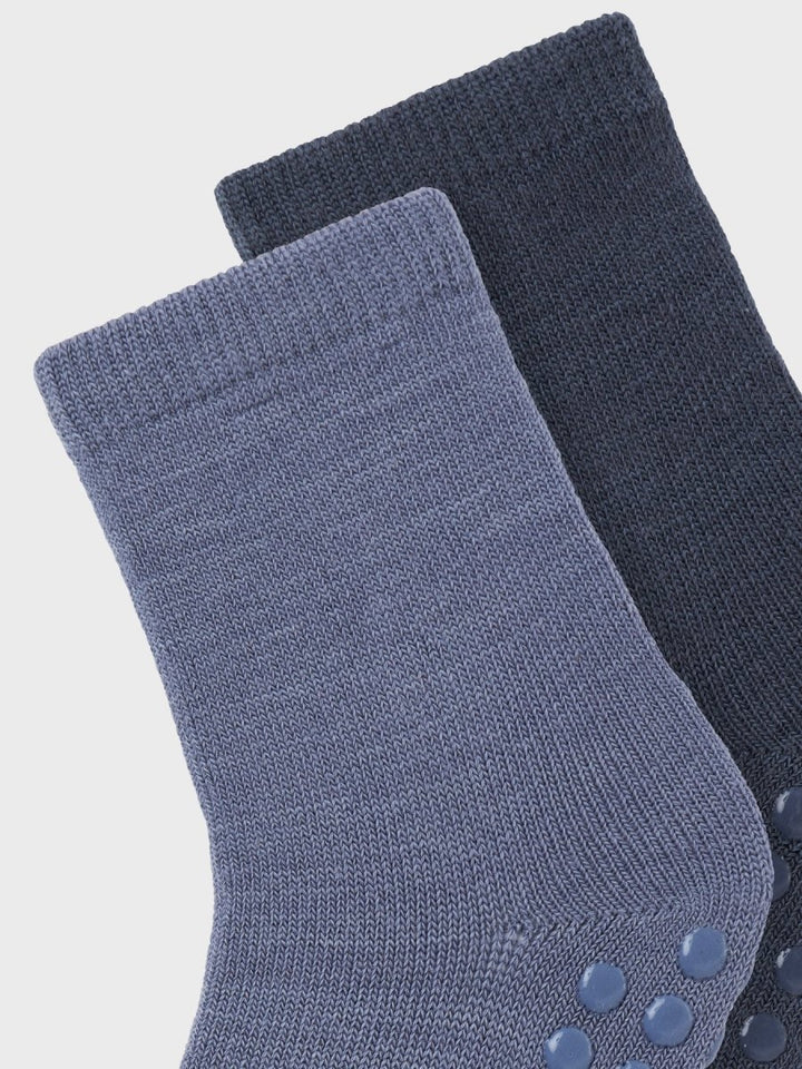 name it mini WOOL WAK 2PK ANTISLIP SOCK - Folkstone Gray | Torgunns Barneklær AS