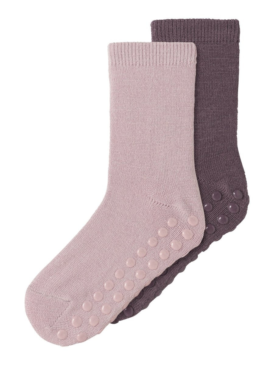 name it mini WOOL WAK 2PK ANTISLIP SOCK - Shadow Gray | Torgunns Barneklær AS