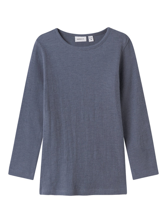 name it mini ULL/SILKE WOSSA RIB LS TOP - Folkstone Gray - Torgunns Barneklær AS