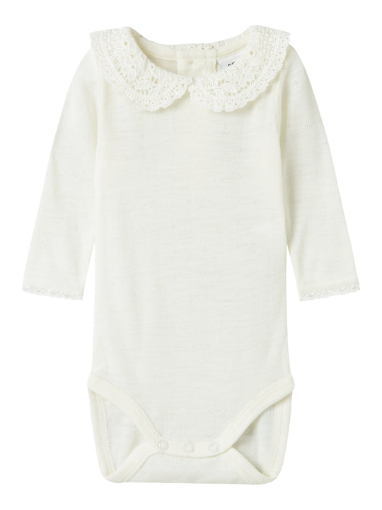 name it baby WANG WOOL NEEDLE LS BODY W/COLLAR - Snow White - Torgunns Barneklær AS