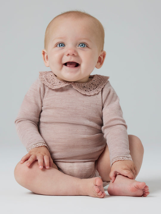name it baby WANG WOOL NEEDLE LS BODY W/COLLAR - Shadow Gray - Torgunns Barneklær AS