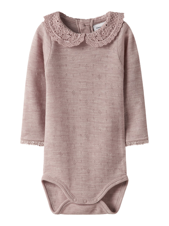 name it baby WANG WOOL NEEDLE LS BODY W/COLLAR - Shadow Gray - Torgunns Barneklær AS