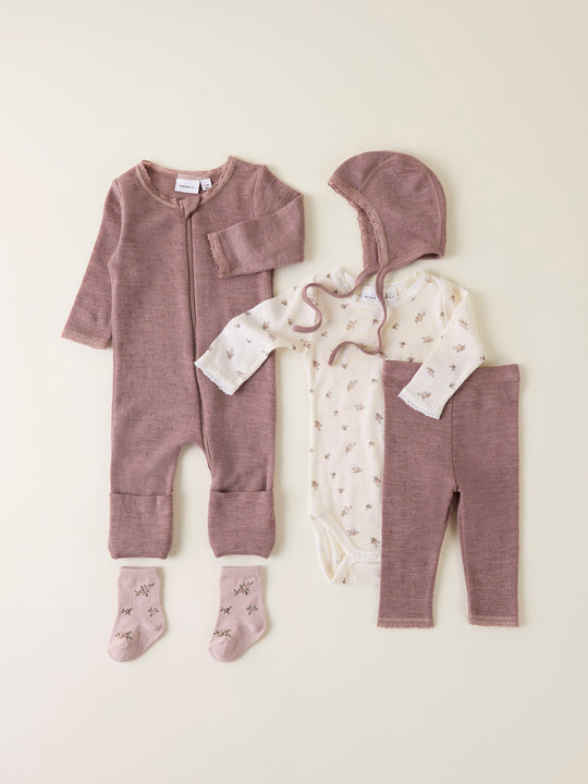 name it baby WANG WOOL NEEDLE LS BODY NOOS - Snow White | Small flowers - Torgunns Barneklær AS