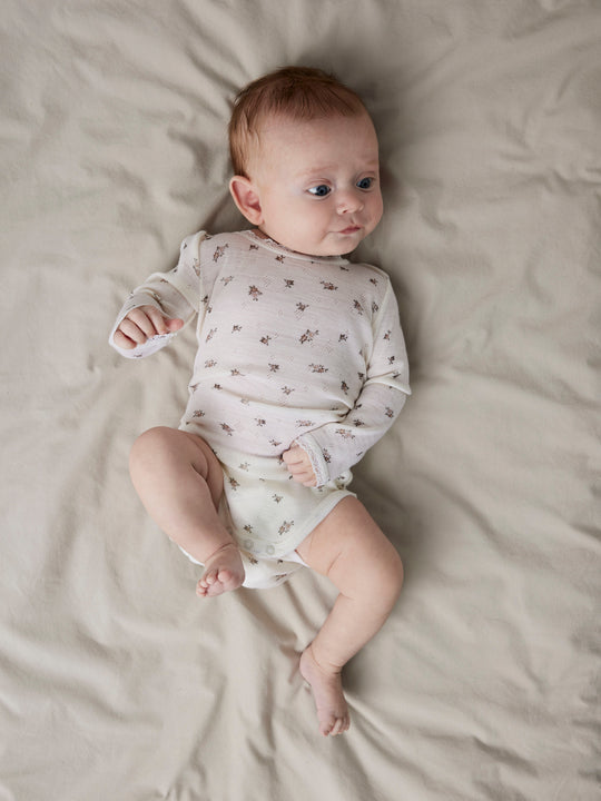 name it baby WANG WOOL NEEDLE LS BODY NOOS - Snow White | Small flowers - Torgunns Barneklær AS