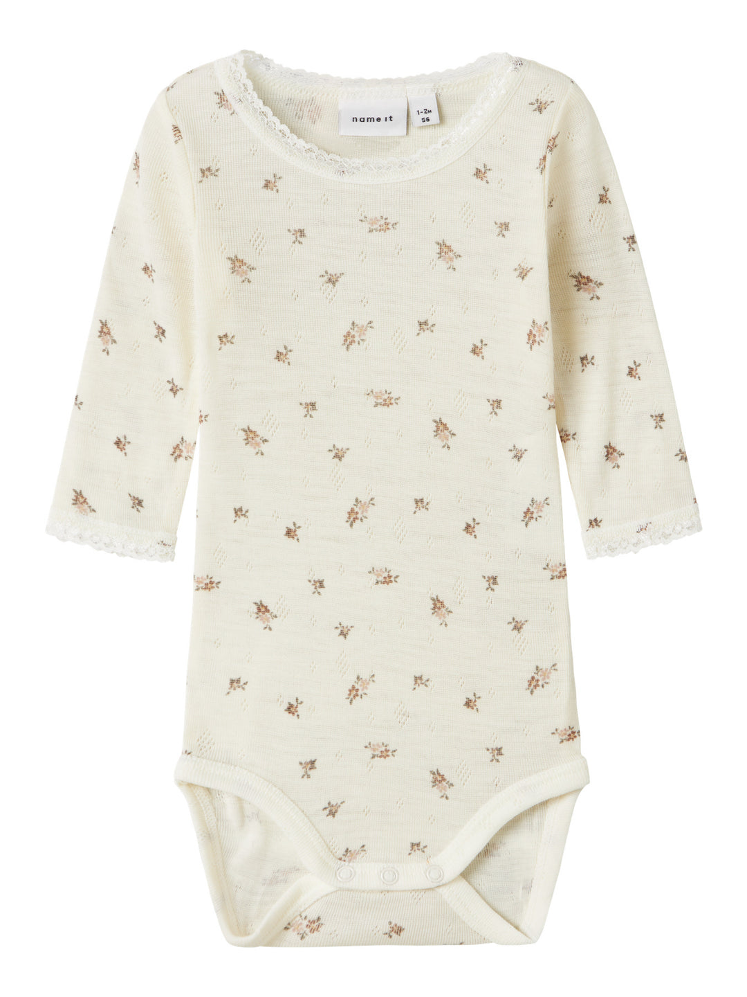 name it baby WANG WOOL NEEDLE LS BODY NOOS - Snow White | Small flowers - Torgunns Barneklær AS