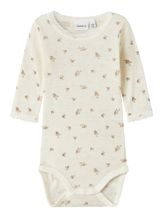 name it baby WANG WOOL NEEDLE LS BODY NOOS - Snow White | Small flowers - Torgunns Barneklær AS