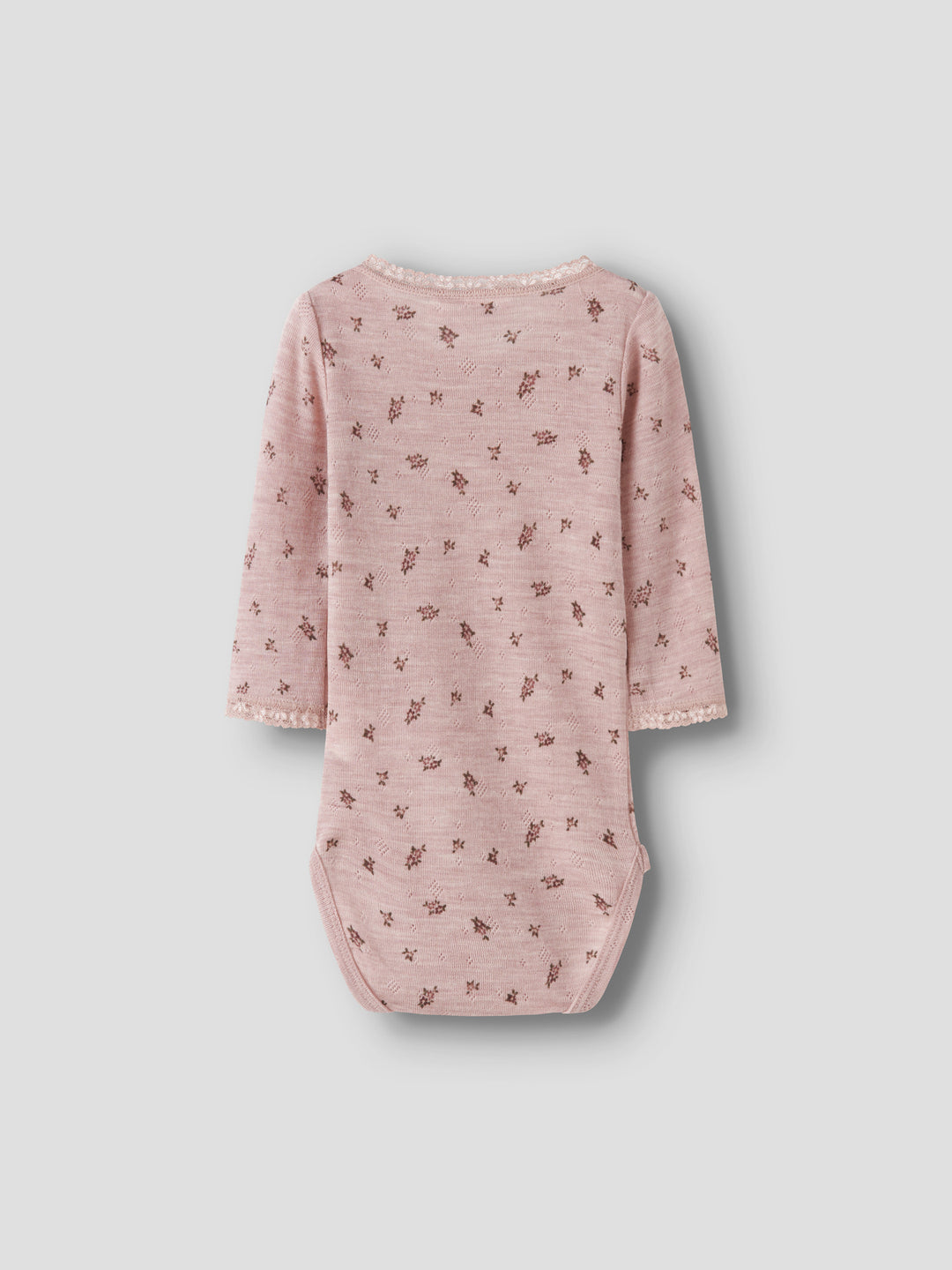 name it baby WANG WOOL NEEDLE LS BODY NOOS - Shadow Gray | Small flowers - Torgunns Barneklær AS
