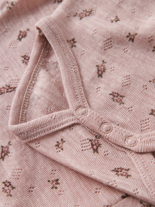 name it baby WANG WOOL NEEDLE LS BODY NOOS - Shadow Gray | Small flowers - Torgunns Barneklær AS
