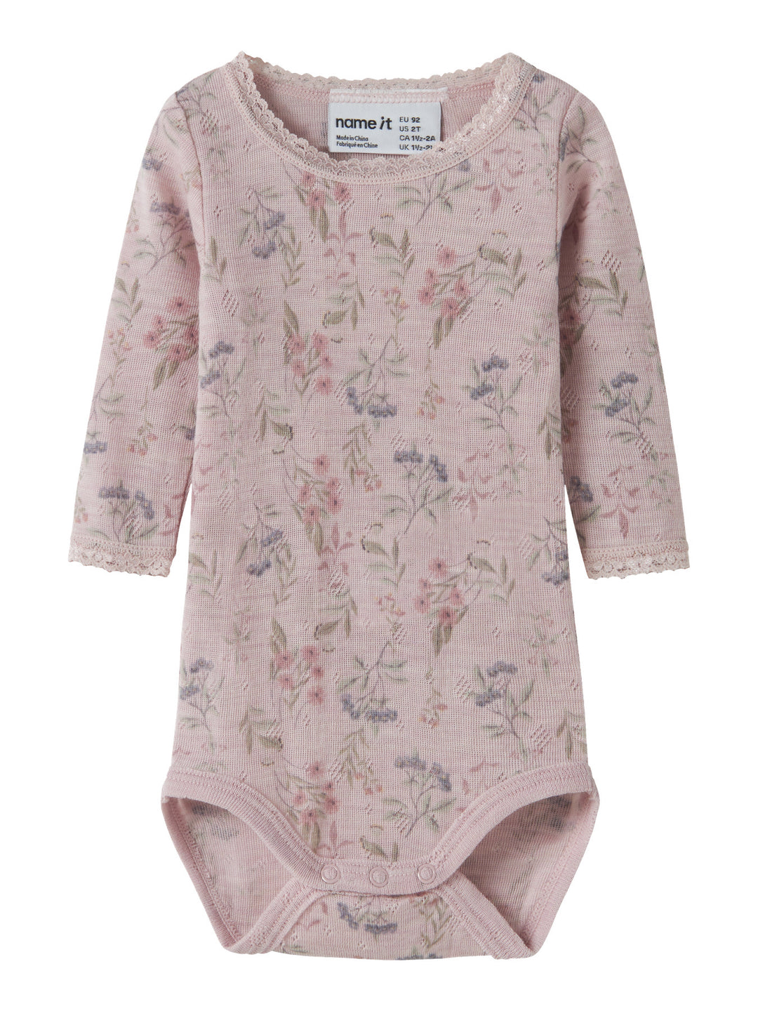 name it baby WANG WOOL Needle ls Body noos - Violet Ice | Flowers &amp; Leafs