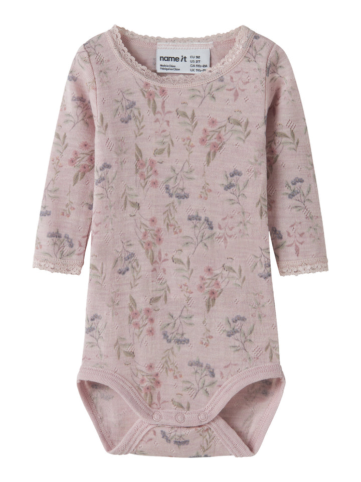 name it baby WANG WOOL Needle ls Body noos - Violet Ice | Flowers &amp; Leafs