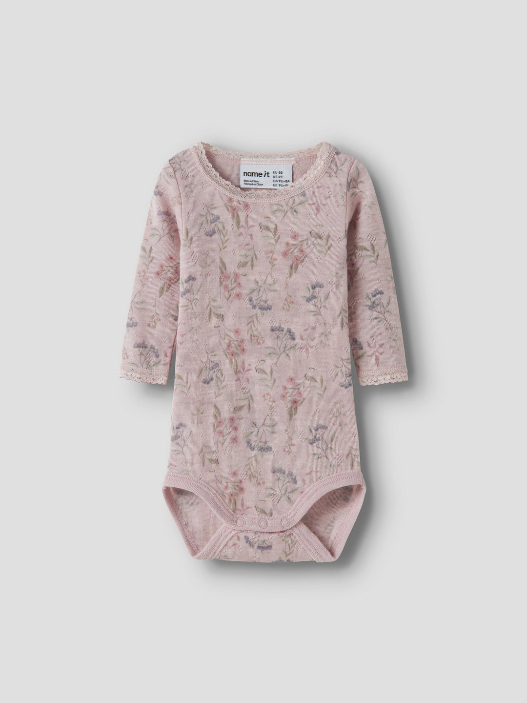 name it baby WANG WOOL Needle ls Body noos - Violet Ice | Flowers &amp; Leafs