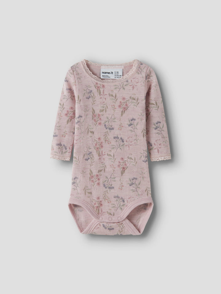 name it baby WANG WOOL Needle ls Body noos - Violet Ice | Flowers &amp; Leafs