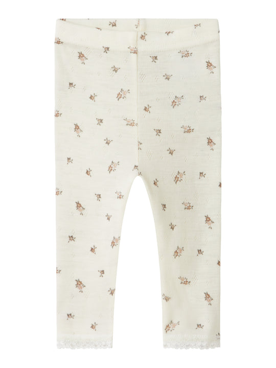 name it baby WANG WOOL NEEDLE LEGGING NOOS - Snow White | Small flowers - Torgunns Barneklær AS