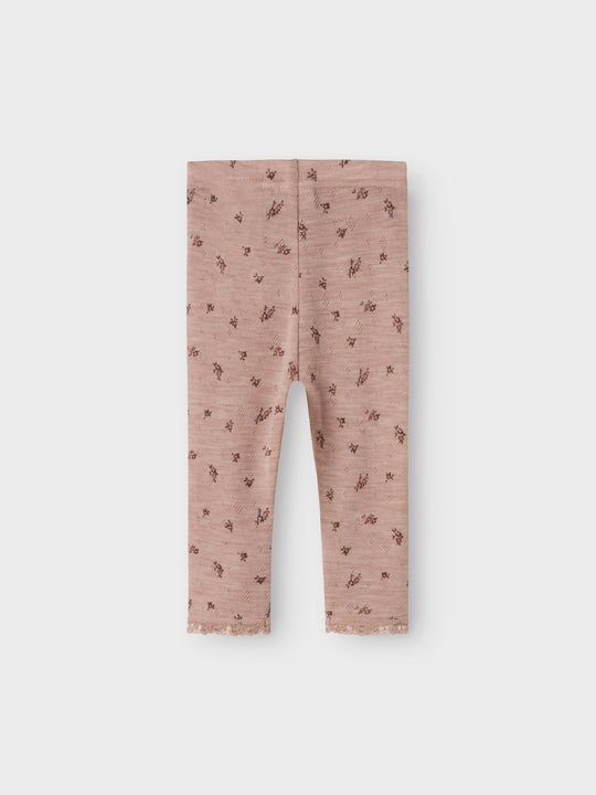 name it baby WANG WOOL NEEDLE LEGGING NOOS - Shadow Gray | Small flowers - Torgunns Barneklær AS