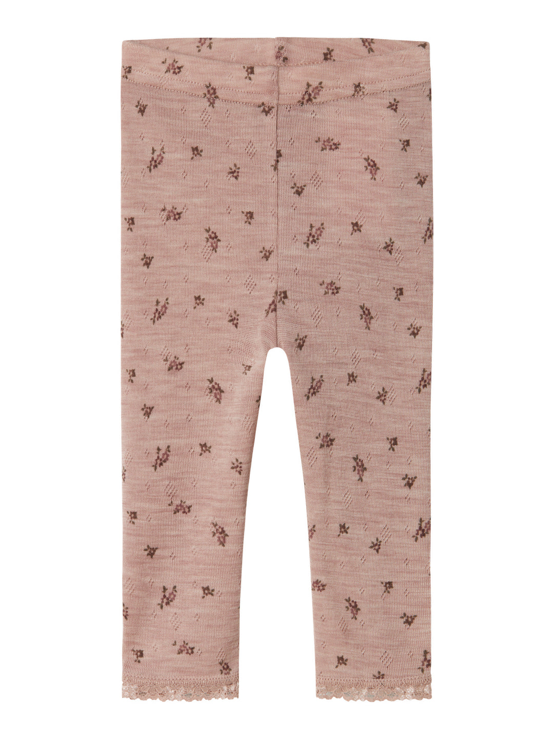 name it baby WANG WOOL NEEDLE LEGGING NOOS - Shadow Gray | Small flowers - Torgunns Barneklær AS