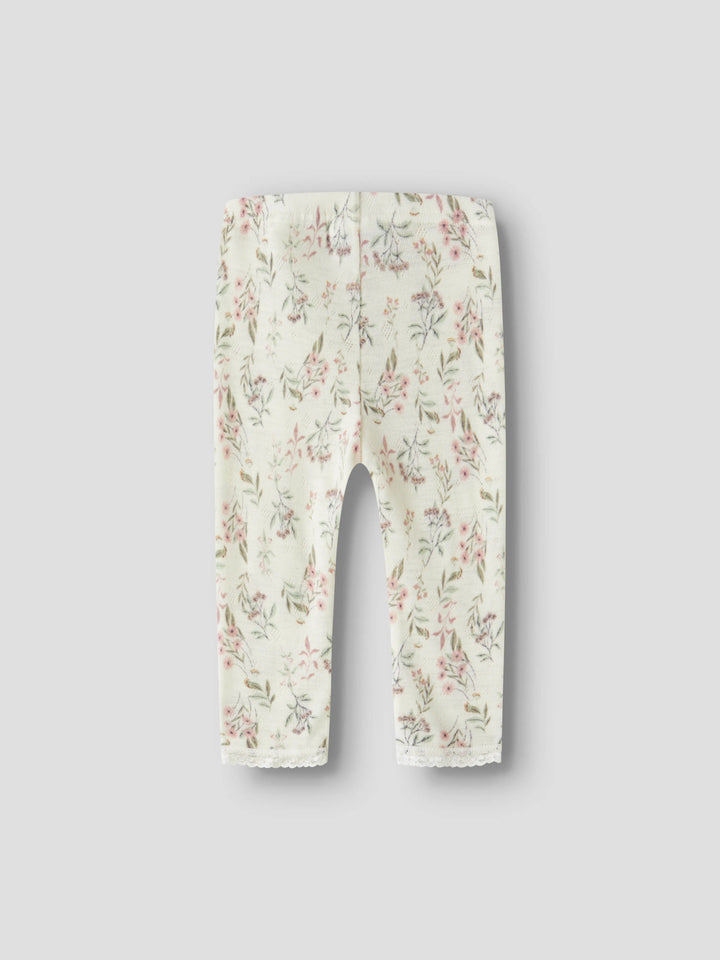 name it baby WANG WOOL Needle Leggings noos - Snow White | Flowers &amp; Leafs