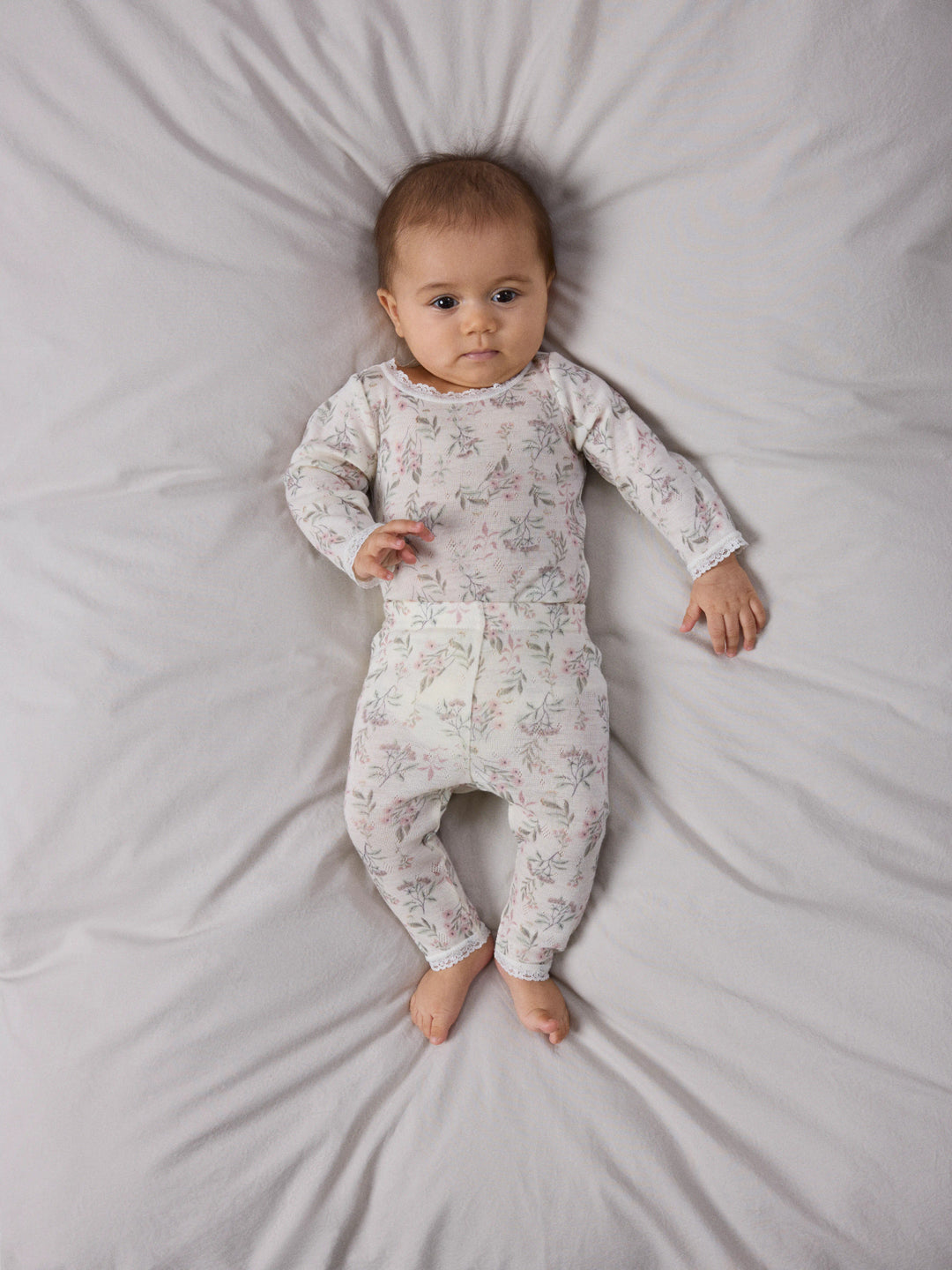 name it baby WANG WOOL Needle Leggings noos - Snow White | Flowers &amp; Leafs