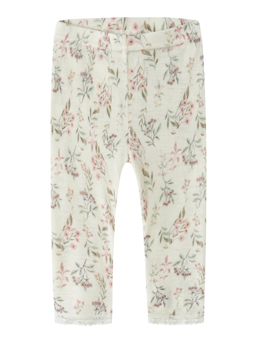 name it baby WANG WOOL Needle Leggings noos - Snow White | Flowers &amp; Leafs